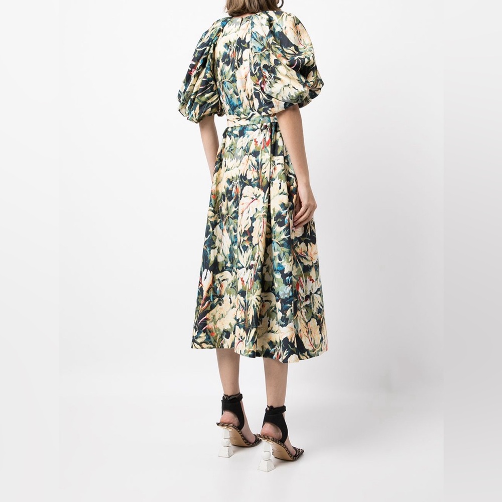 Acler Harlow Floral Print Midi Dress Belt Puff Sleeve - Picture 4 of 11